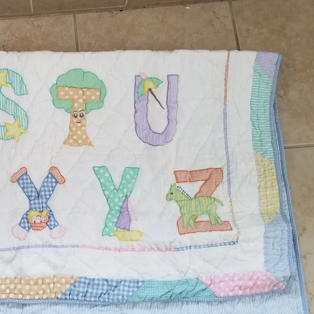 RARE KIDSLINE CLASSIC ALPHABET STRIPE BABY NURSERY CRIB COMFORTER QUILT THROW